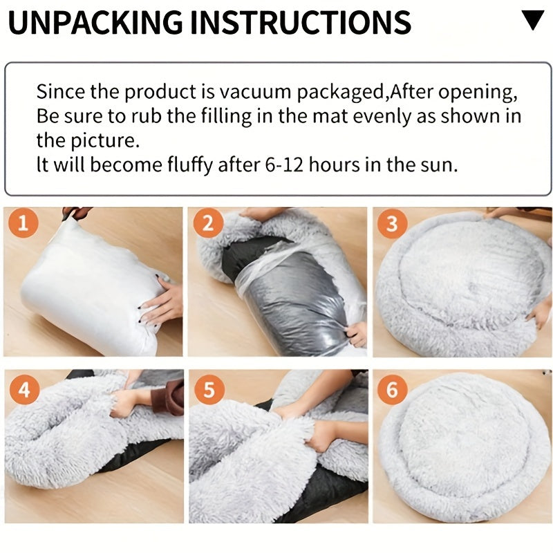 Cozy Fluffy Faux Fur Plush Pet Bed - Soft, Warming, Round, Long-Lasting Comfort for Small to Medium Dogs and Cats - Ideal for Cold Winter Nights and Snuggle Lovers