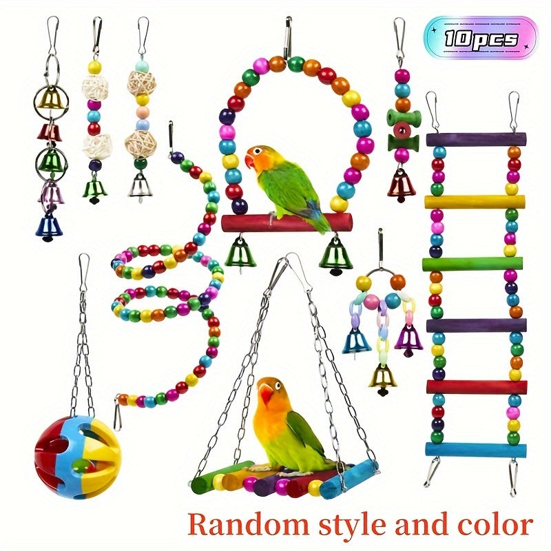 3/5/7/10pcs Bird Toy Set Swing Climbing Ladder Stairs Colorful Bells Educational Training to Relieve Boredom Chew Small and Medium Parrot Toys