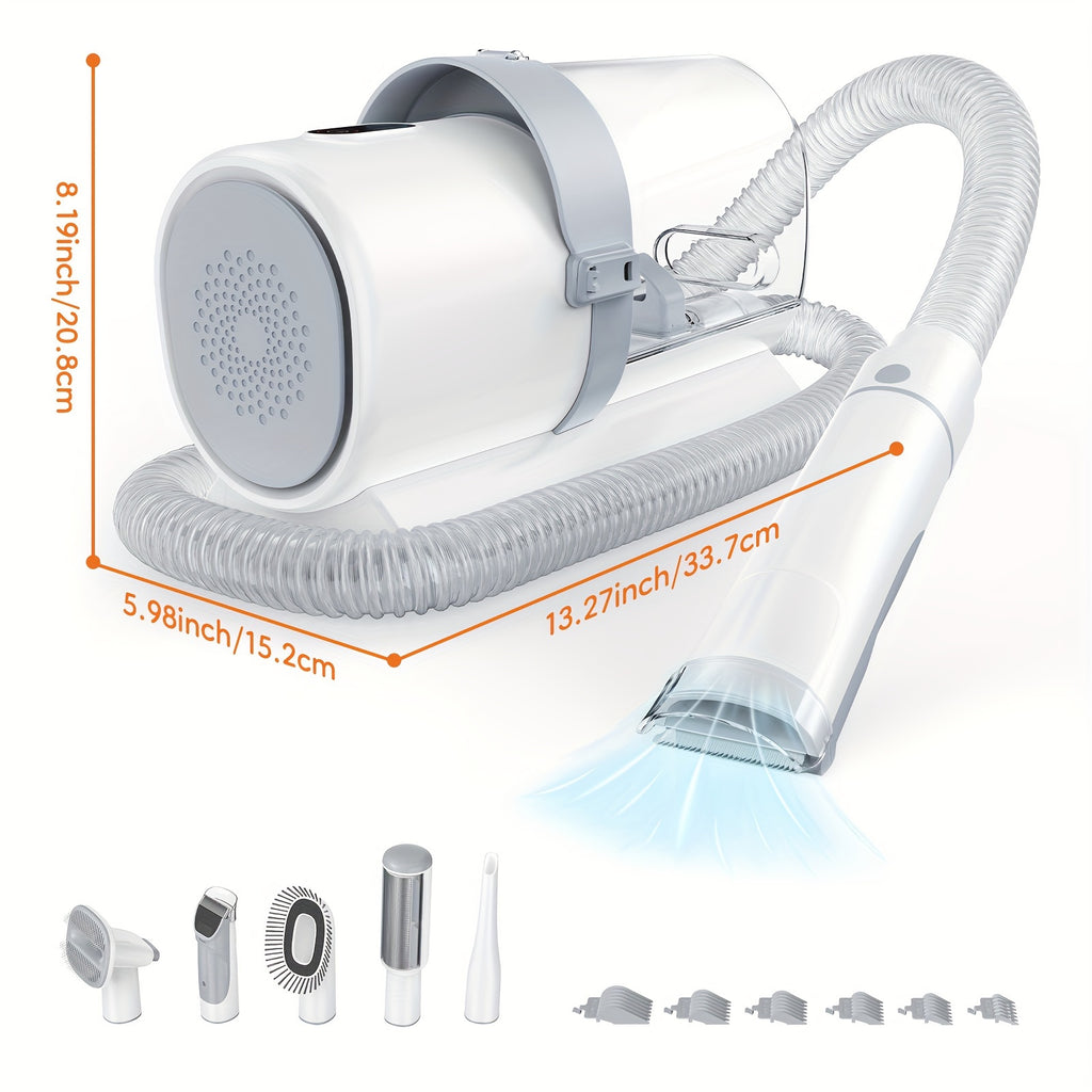 Pet Grooming Vacuum Kit 5 in 1, Vacuum Suction Strong Power 99% Pet Hair, Professional Clippers with 6 Guide Combs, Mulifunctional Grooming Tools for Dogs Cats and Other Animals