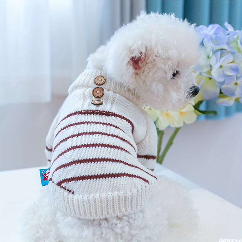 Pawsome Style, Chic French Stripe Knit Sweater for Small Dogs & Cats - Cozy Pullover Pet Apparel for Bichon, Pomeranian, Teddy - Autumn/Winter Collection
