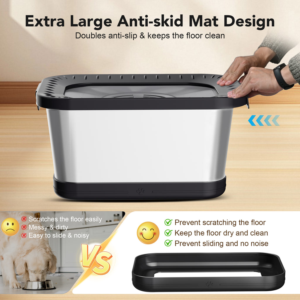 1.85gal Stainless Steel Dog Dish with Anti-Slip Base | Water-Resistant Structure, Sturdy Indoor/Outdoor Pet Feeding Station (Black)