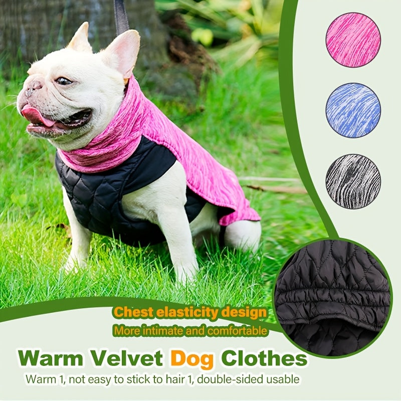 Small to Large Breeds Fleece-Lined Reversible Dog Jacket - Cozy Winter Pet Apparel with Long Neck Vest, Dual-Wear Design