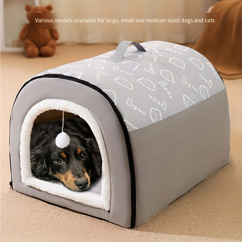 1pc Cozy Cartoon Pet Bed - Soft PP Cotton, Removable & Washable, Four Seasons Universal Kennel for Extra Small to Large Dogs