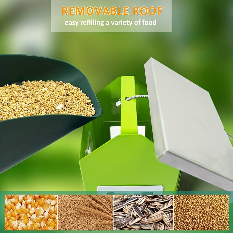 1pc Large Capacity All Metal Wild Bird Feeder - Squirrel Proof, Removable Roof, 4 Port Hanging Feeder - Durable, Weather Resistant, Easy to Clean Outdoor Bird Feeder for Backyard