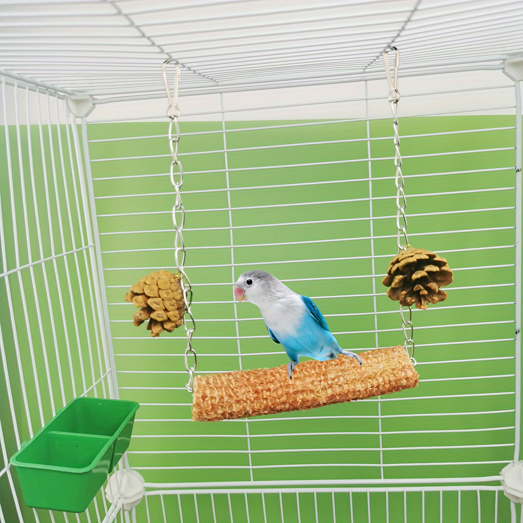 [2pcs Natural Bird Cage Supplies] 2pcs Natural Parrot Bird Cage Supplies, Bird Swing Toy, Natural Corn Cone, Bird Chewing Toy, Climbing Hanging Bridge Toy, Provide Exercise And Entertainment For Birds