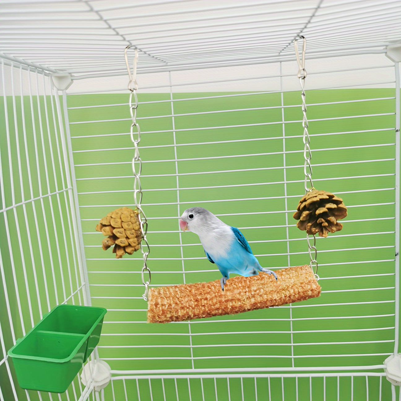 [2pcs Natural Bird Cage Supplies] 2pcs Natural Parrot Bird Cage Supplies, Bird Swing Toy, Natural Corn Cone, Bird Chewing Toy, Climbing Hanging Bridge Toy, Provide Exercise And Entertainment For Birds