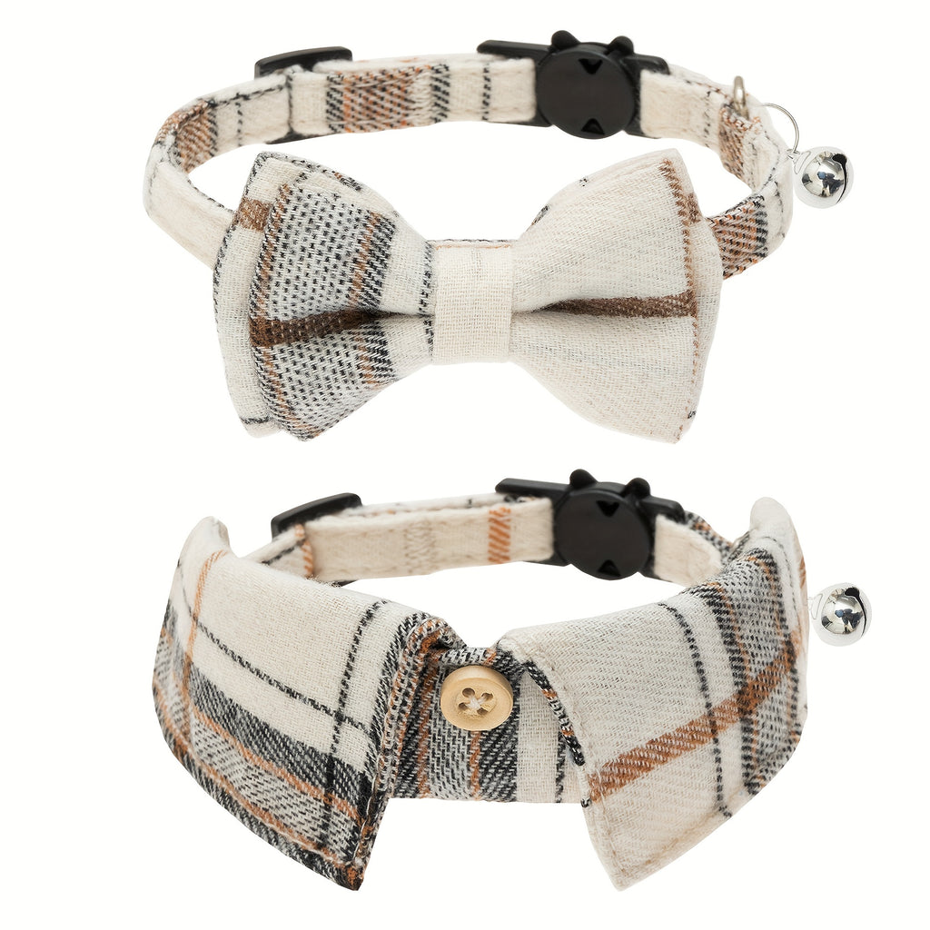 2pcs Plaid Bow Tie Cat Collars with Bells - Adjustable Breakaway Safety Design for Kittens & Puppies, Cute Pet Accessories