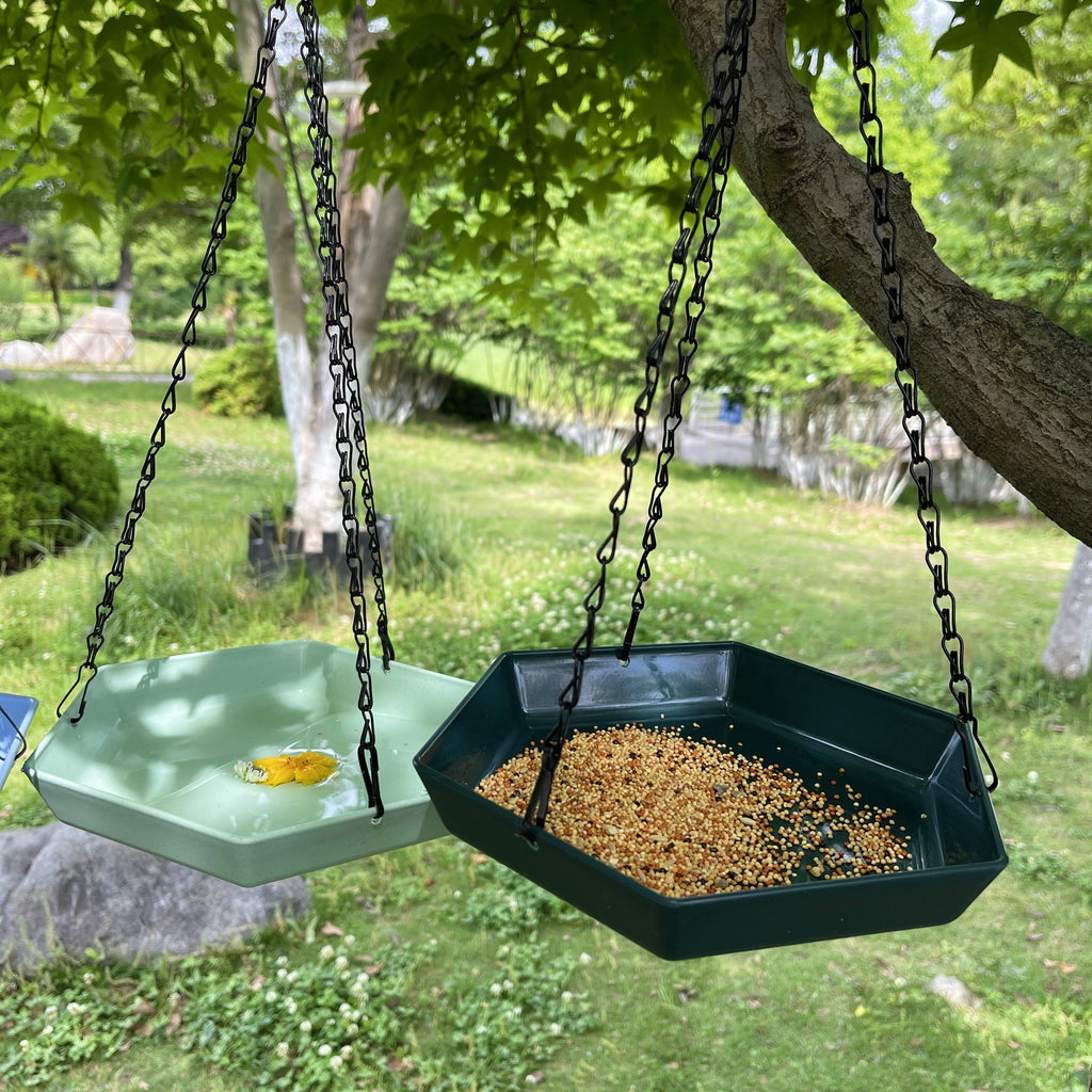 1pc Hanging Bird Feeder & Water Dispenser - Polygonal Parrot Food Dish with Bathing Feature for Garden Decor, Attracts Wild Birds - For Bird Lovers & Garden Enthusiasts - Suitable for Outdoor Use - Perfect Gift for Nature Lov
