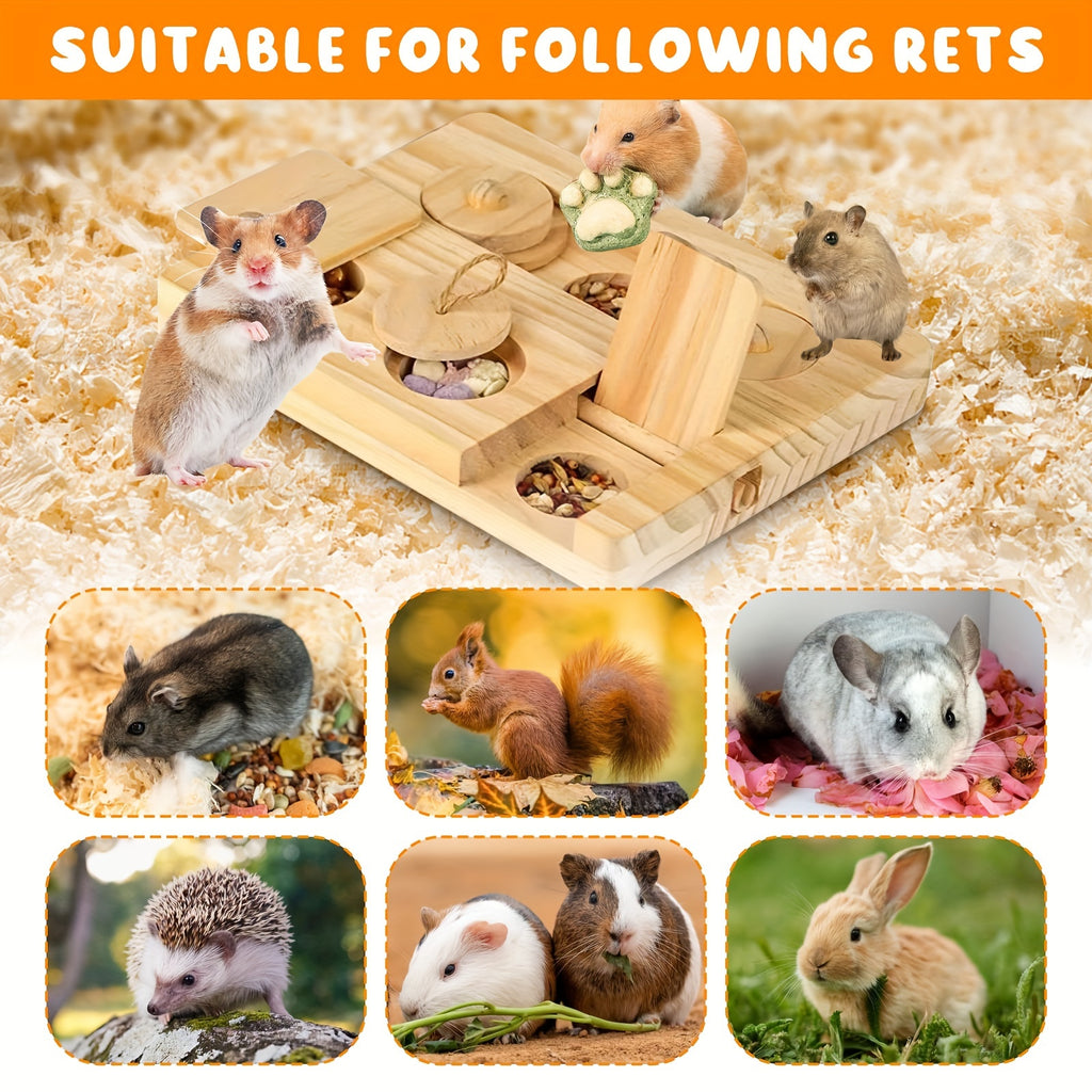 Guinea Pig Foraging Toys, 6 In 1 Hamsters Wooden Interactive Educational Foraging Toy, Enrichment Toys For Rabbits, Bunny, Chinchilla, Rats And Gerbils Small Animal Pet Toys
