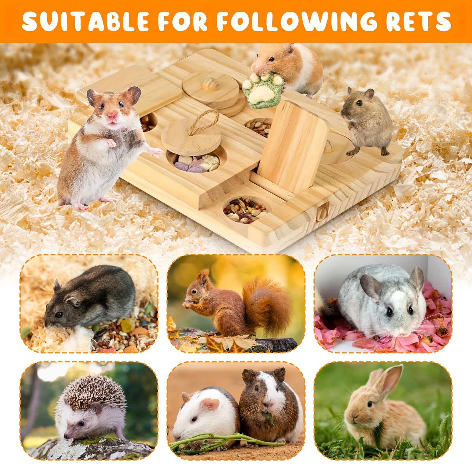 Guinea Pig Foraging Toys, 6 In 1 Hamsters Wooden Interactive Educational Foraging Toy, Enrichment Toys For Rabbits, Bunny, Chinchilla, Rats And Gerbils Small Animal Pet Toys