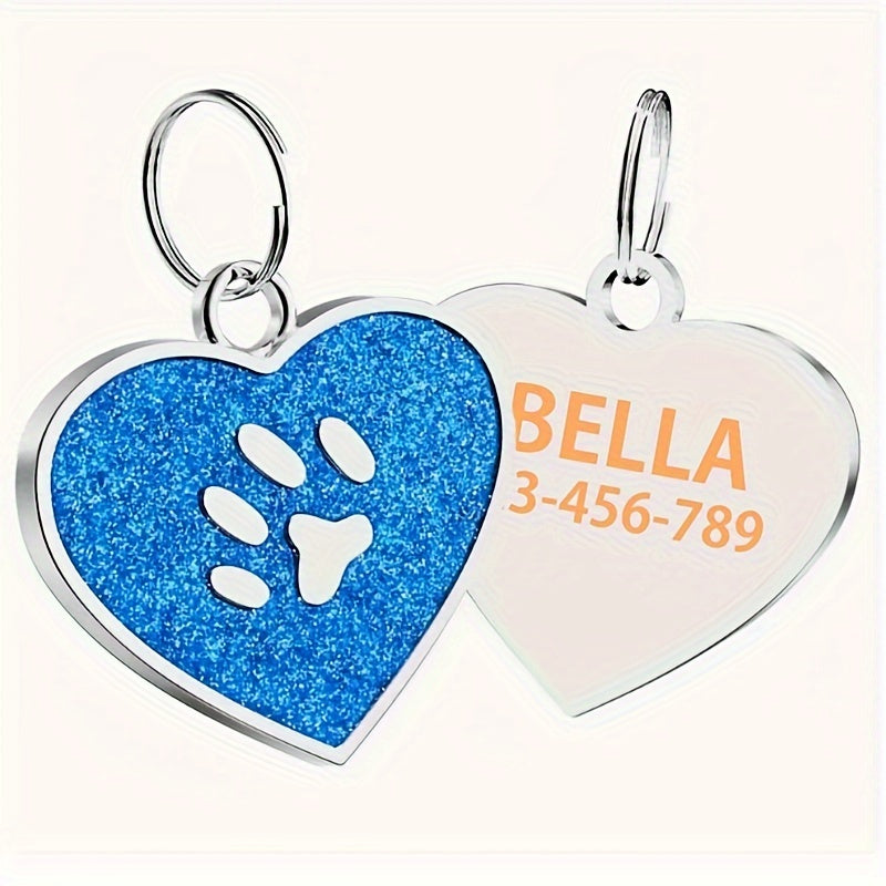 Customized Heart-shaped Paw Print Pendant - Engraved Dog Cat Tag - Personalized Pet Accessories