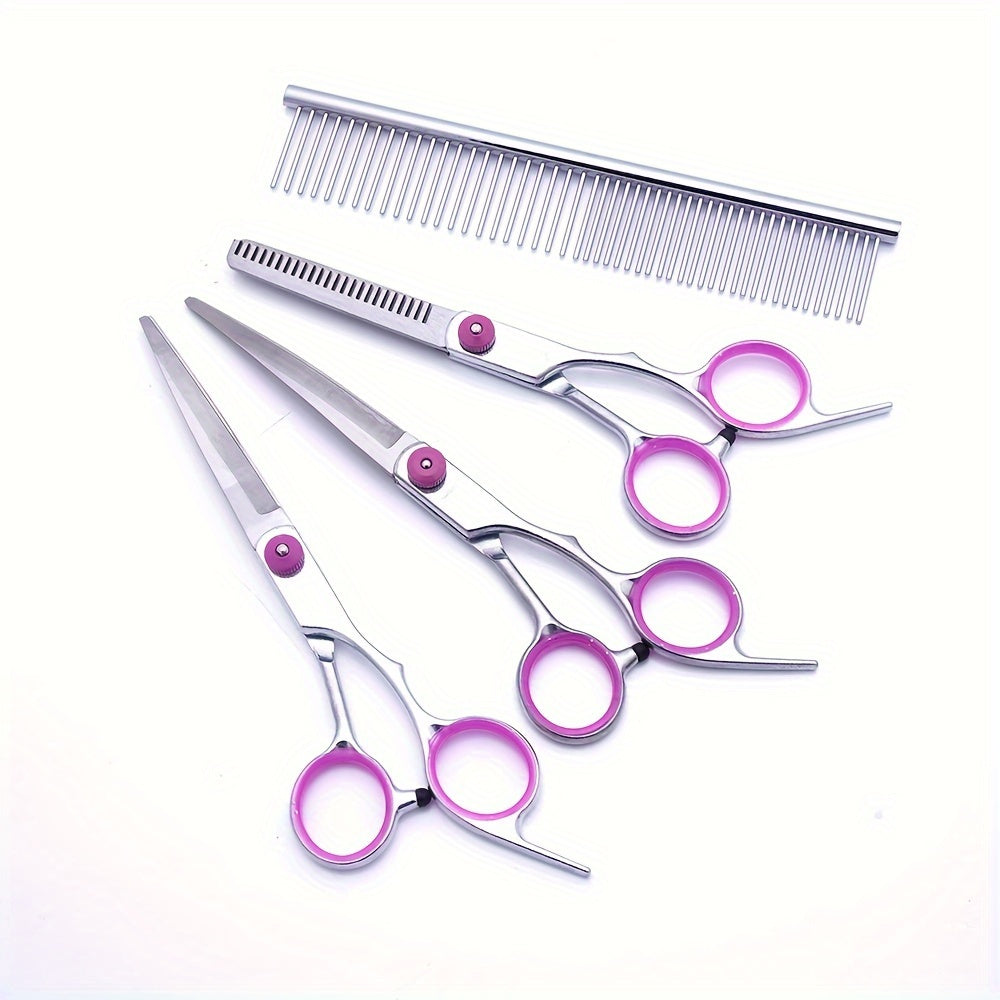 Pet Scissors Dog Grooming Scissors Set 5-in-1 Grooming Curved Scissors Pet Grooming Scissors with Grooming Comb Suitable for Dogs and Cats