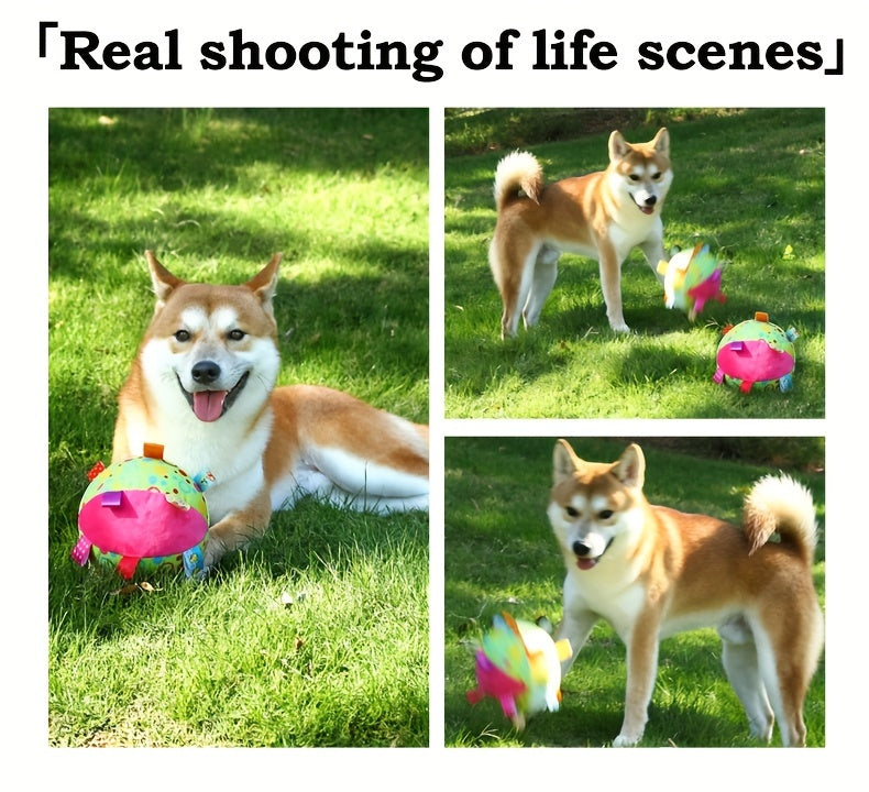 [1pc Durable Squeaky Ball Toy] 1pc Colorful Cartoon-Themed Plush Squeaky Ball Toy for Large Dogs - Durable Chew & Teeth Cleaning Interactive Pet Toy with Ribbon Tail, No Batteries Required, Dog Toys