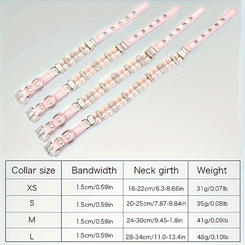Adjustable Polyester Fiber Pet Collar with Pearl and Rhinestone Accents, Cute Necklace for Small and Medium Dogs and Cats - Other Pattern.