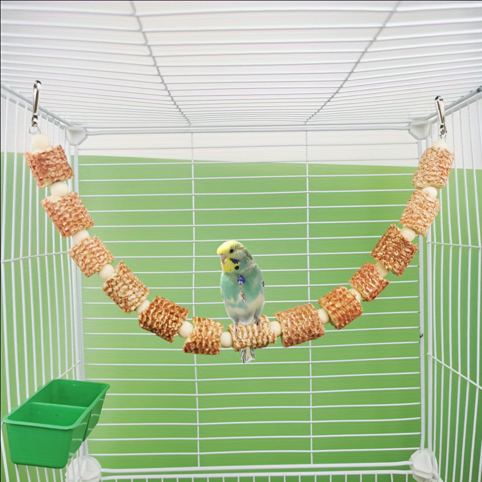 [2pcs Natural Bird Cage Supplies] 2pcs Natural Parrot Bird Cage Supplies, Bird Swing Toy, Natural Corn Cone, Bird Chewing Toy, Climbing Hanging Bridge Toy, Provide Exercise And Entertainment For Birds