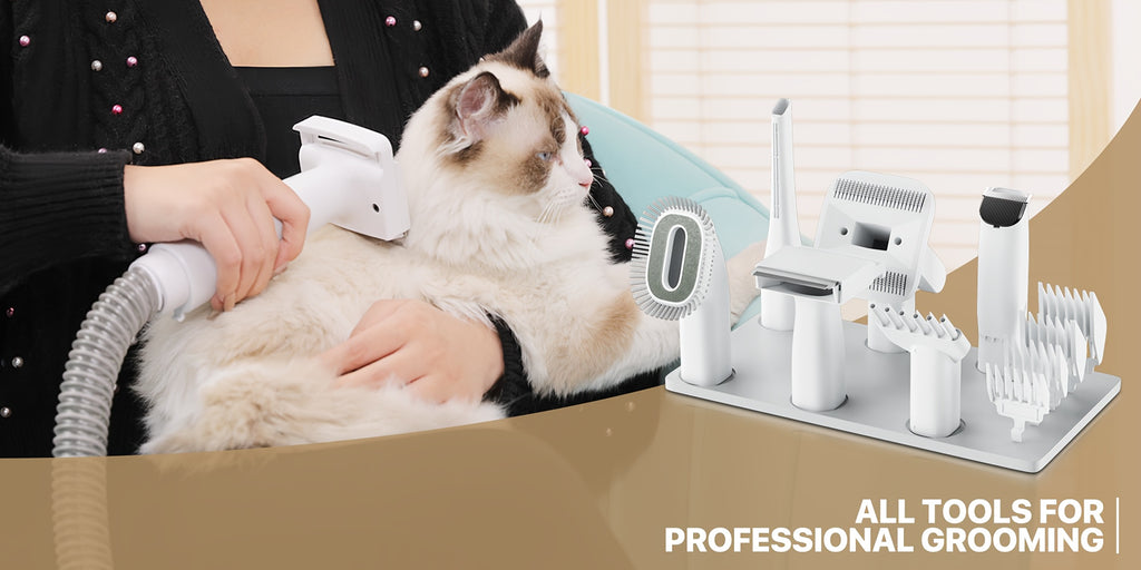 Dog Grooming Kit & Vacuum & Blow Dryer, Pet Grooming Vacuum with 6 Grooming Tools & Trimmer & Guide Combs, for Dog Cat And Other Animals