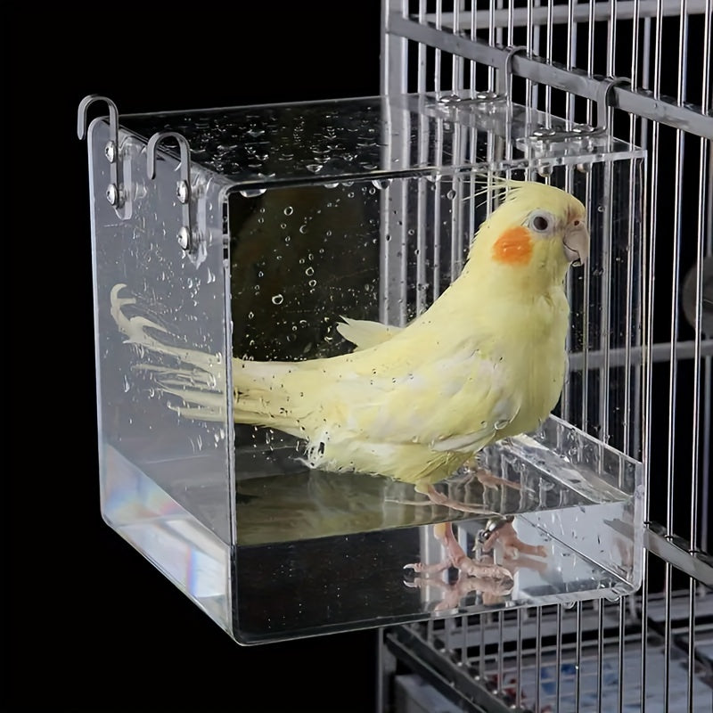 [Acrylic Bird Bath Basin] 1pc Acrylic Parrot Bath Basin - Bird Square Cage, Bath Box, Bird Supplies, Bathing Device