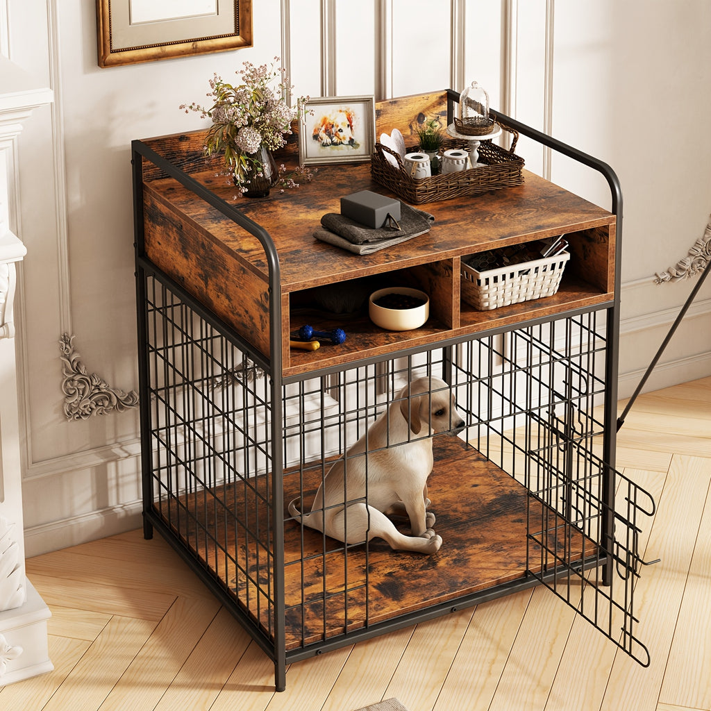 Saudiism Dog Crate for Small Dogs - Heavy-Duty Wooden with 2 Drawers, Sturdy Metal Frame & Soft Interior, Portable Pet Bed for Puppies, Collies, Poodle, Puppy Crate, Pet Bed, Classic Pet Furniture, Durable Pet Furniture