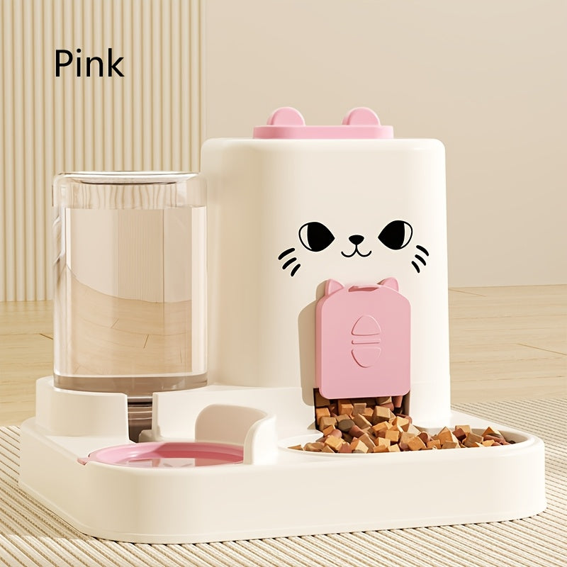 Automatic Cat Feeder And Water Dispenser Set, Plastic Pet Feeding Station, Gravity-Fed Food And Water System, No Battery Needed, with Smart Anti-Wet Design for Cats