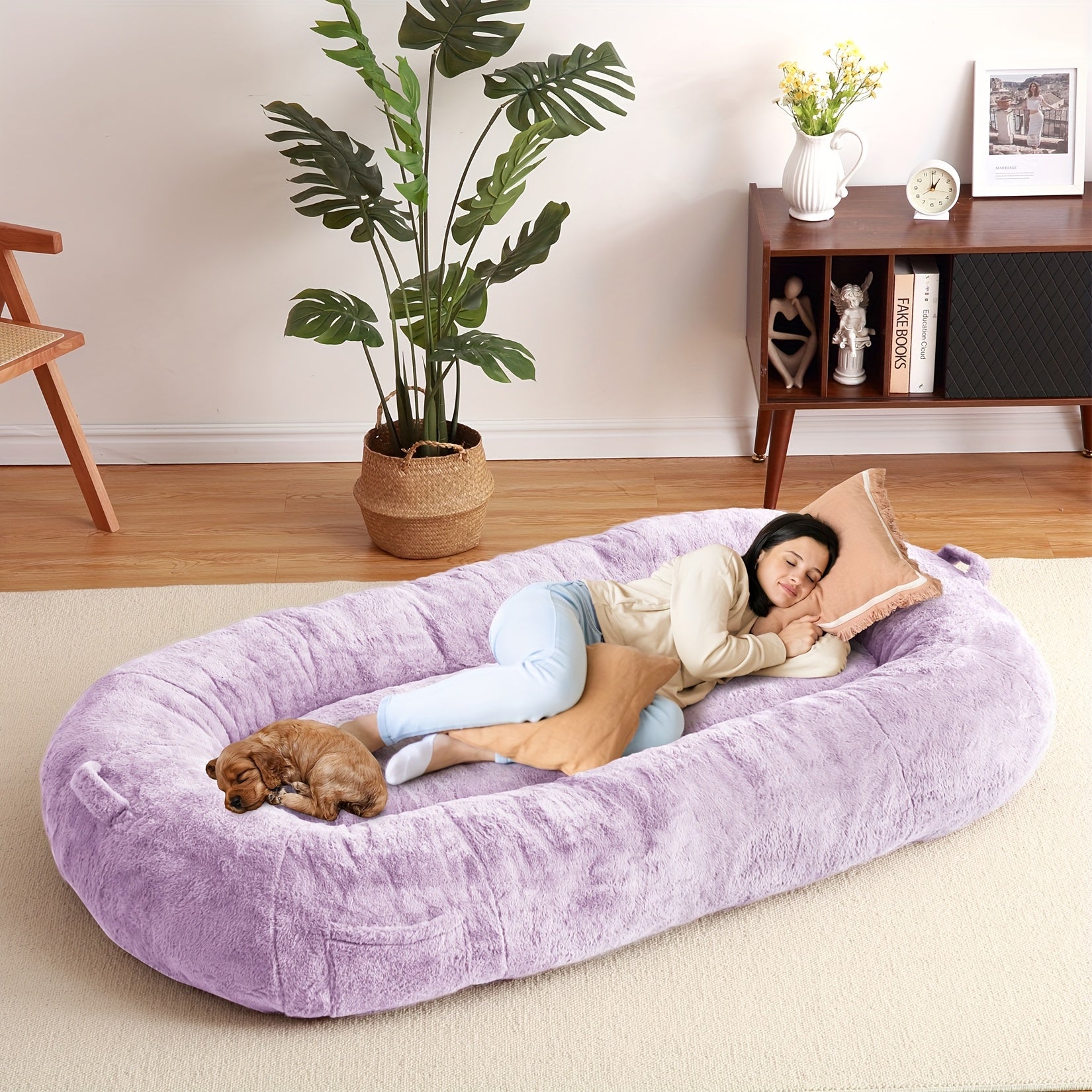 MERXENG Human Size Dog Bed for Adult People, 71"x43.3"x10" Large Dog Bed for Men and Women, Washable Giant Dog Bed for Pets and All People, Anti Slip Human Dog Bed with Storage Pocket