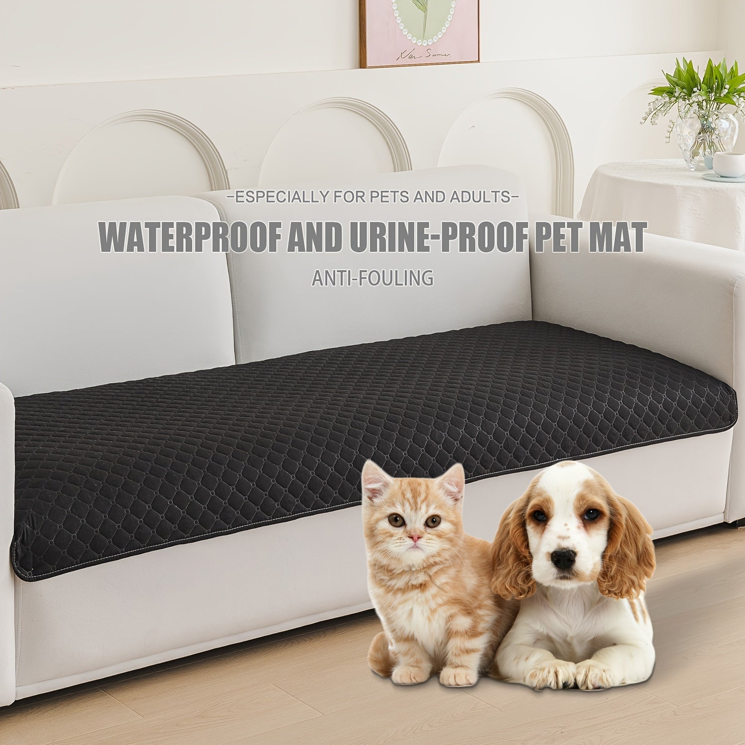 Waterproof Pet Bed Mat for Medium & Large Dogs - Non-Slip, Odor-Resistant Sofa Protector with Plaid Polyester Fill, Machine Washable, Pet Furniture Protection, Urine-proof, Car Mat