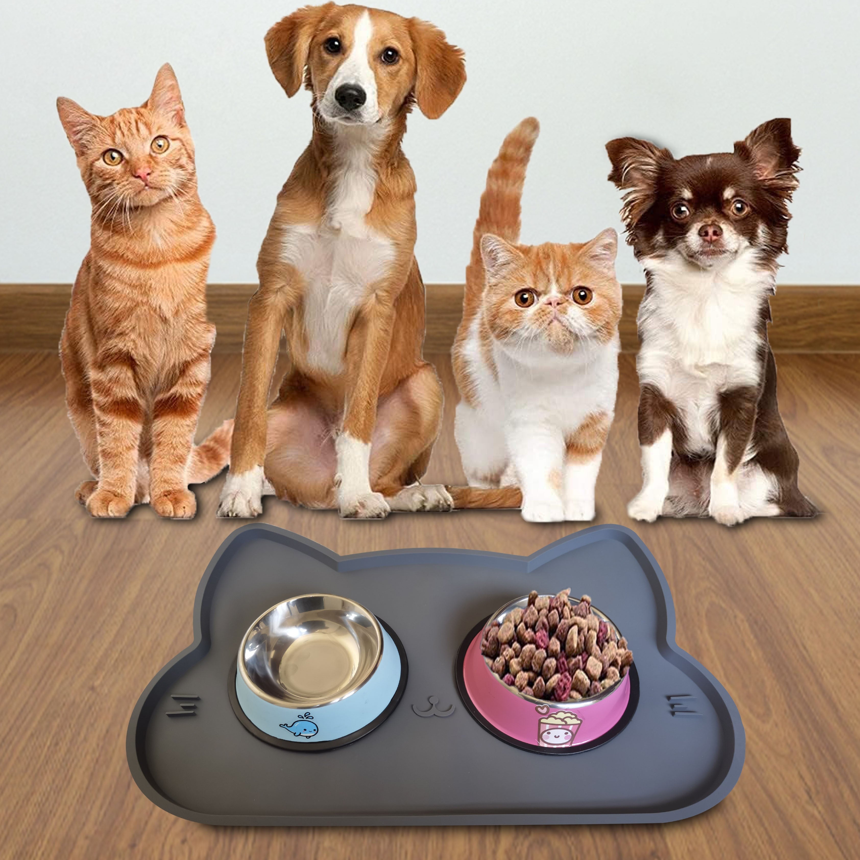 [Silicone Pet Feeding Mat] Waterproof Non-Slip Silicone Pet Feeding Mat - 19x12 inches, Easy Clean Floor Placemat with Raised Edges for Cats & Dogs