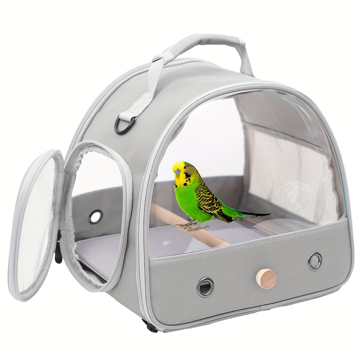 1pc Bird Carrier Cage, Portable Clear Small Bird Carrying Cage With Standing Wooden Perch And Soft Mat, Airline Approved Outdoor Bird Travel Cage