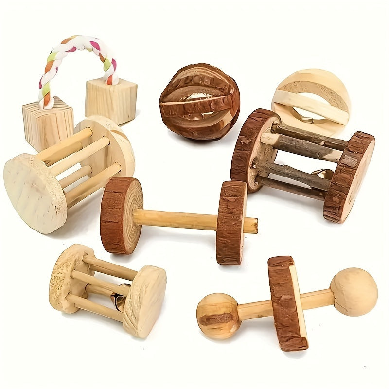 5-Pack Wooden Pet Toys for Hamsters and Rabbits - Durable, Small Animal Training and Exercise Accessories - Fun Wooden Toys for Small Pets - For Pet Owners - Perfect Gift for Small Animal Lovers
