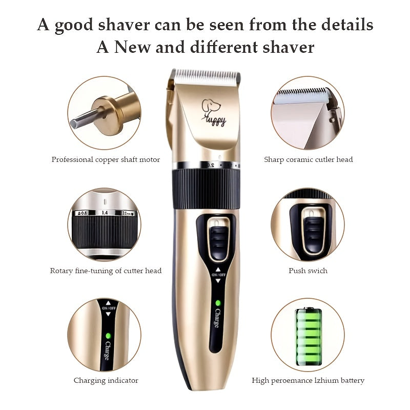 12-in-1 Premium Pet Grooming Kit - Electric Precision Trimmers with Gentle Hair Cutting Technology, Silent Clippers for Dogs & Cats, Includes Scissors, Combs, and Accessories - USB Rechargeable, Dog Grooming