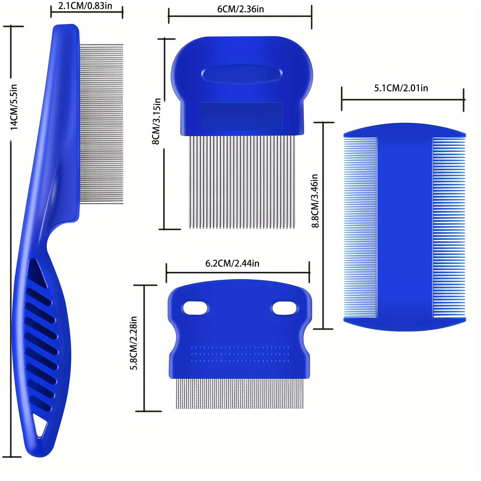4-Piece Stainless Steel Flea and Lice Comb Set - Professional Double-Sided Pet Grooming Tool for Removing Fleas, Lice, and Tear Stains - Suitable for Small, Medium, and Large Dogs