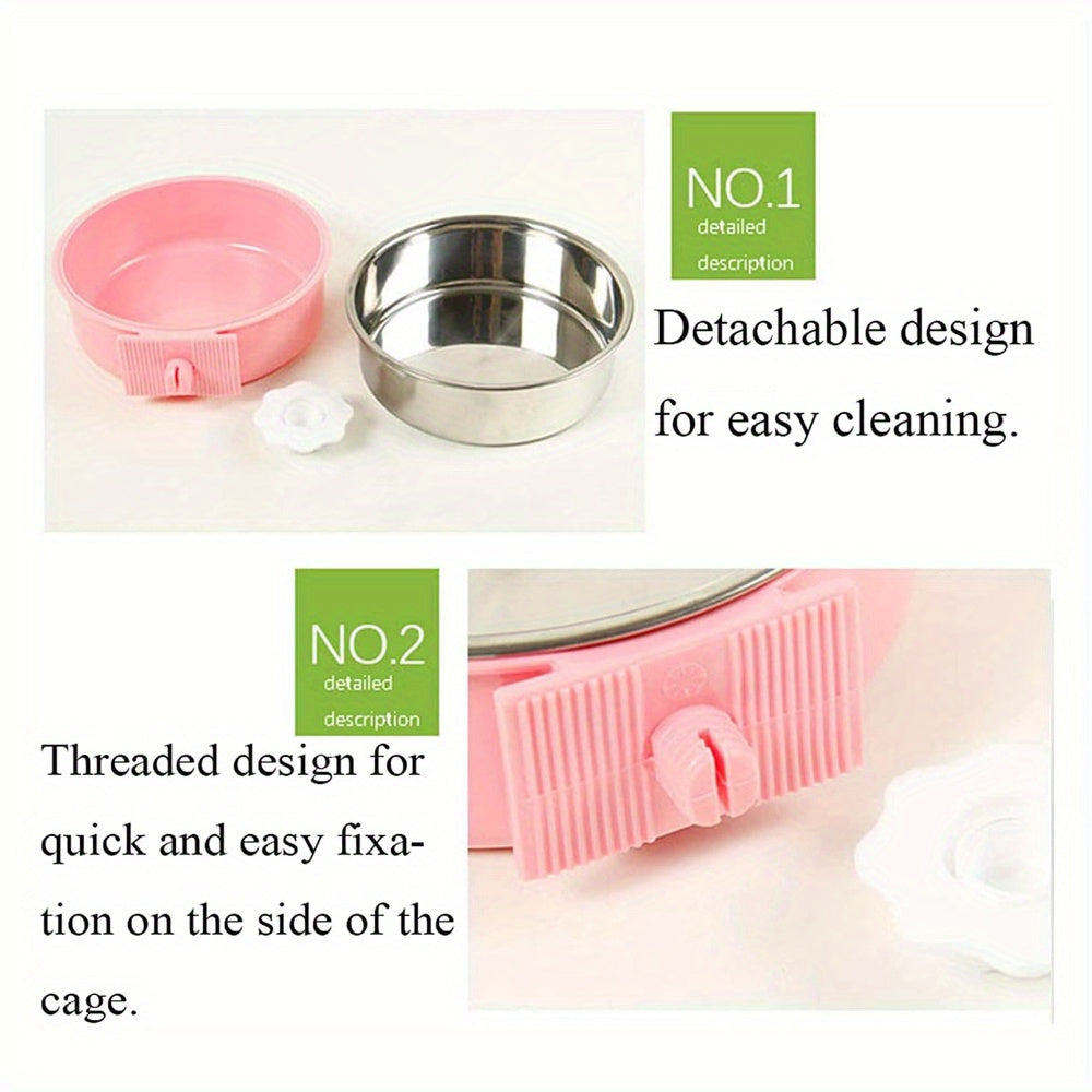 2pcs Stainless Steel Hanging Pet Feeding Bowl, Pet Cage Feeding Bowl, Detachable Pet Nest Hanging Water Feeding Bowl, Easy To Install, High Quality Material, Non-slip and Easy To Clean, Suitable for Puppies, Cats, Rabbits, Bi