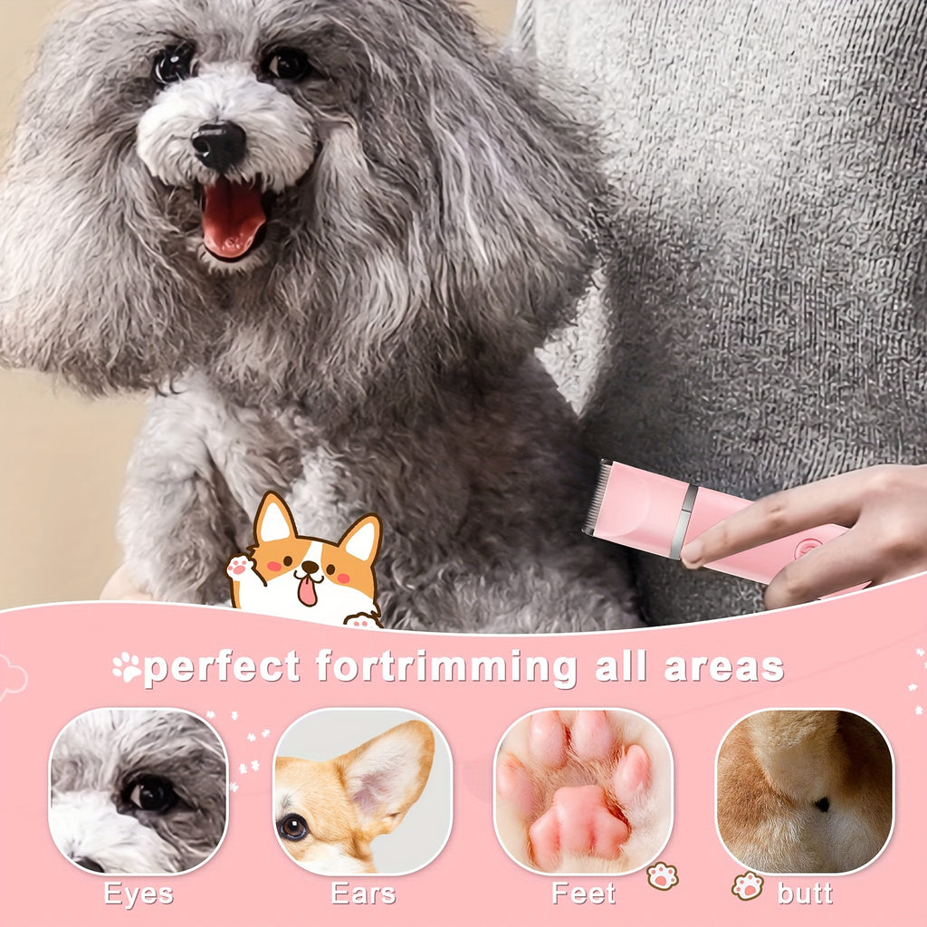 [600mAh Quiet Pet Grooming Kit] Quiet Pet Grooming Kit: Rechargeable Dog & Cat Hair Clippers with Low-Noise Paw Trimmer and Cordless Nail Grinder - USB Powered, 600mAh Battery