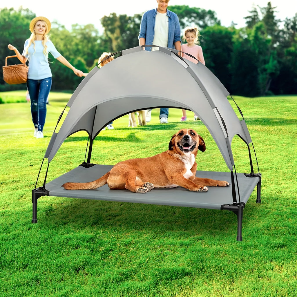HEEYOO 42" Raised Dog Bed with Detachable Canopy - All-Weather Foldable Pet Cot for Indoor/Outdoor Use, Cooling Breathable Mesh & UV Protection, Windproof Sun-Resistant Elevated Bed for Dogs & Cats, Camping, Living Room, Bedr