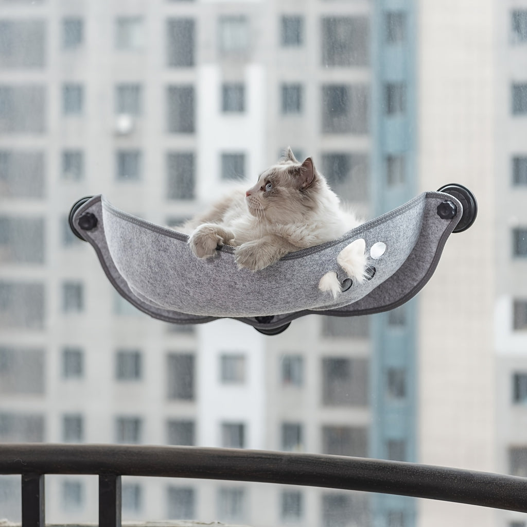 [1pc Window Cat Bed] 1pc Durable Polyester Fiber Crescent Window Cat Bed with Strong Suction Cups | Window Hanging Perch, Removable Pet Bed for Small & Medium Cats, No Assembly Needed | Sunbathing & Sleeping Spot, Ideal Gift