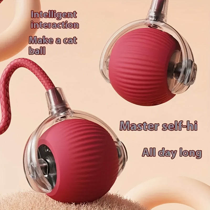 Interactive Pet Toy - 1pc Striped Silicone Magic Ball, USB Charging, Automatic Rolling, Cartoon Design for Small Dogs & Cats