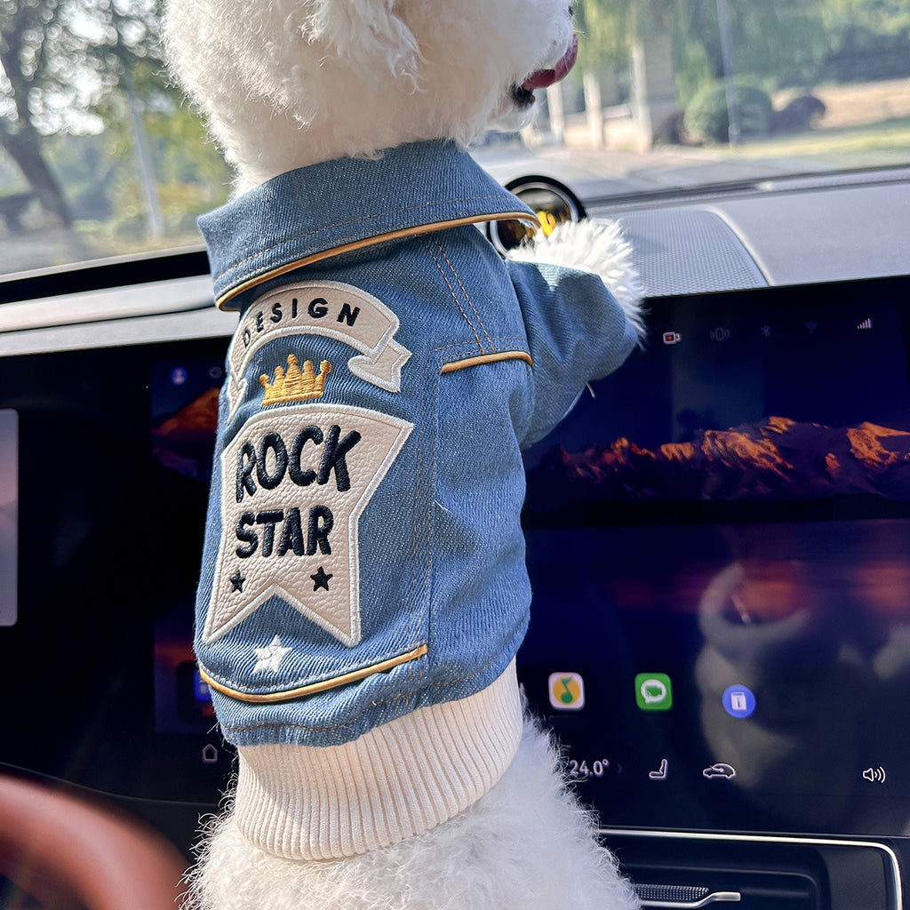 Chic Denim Dog Jacket for Small Breeds - Cozy & Stylish Pet Apparel with Snap Closure, Perfect for Fall/Winter
