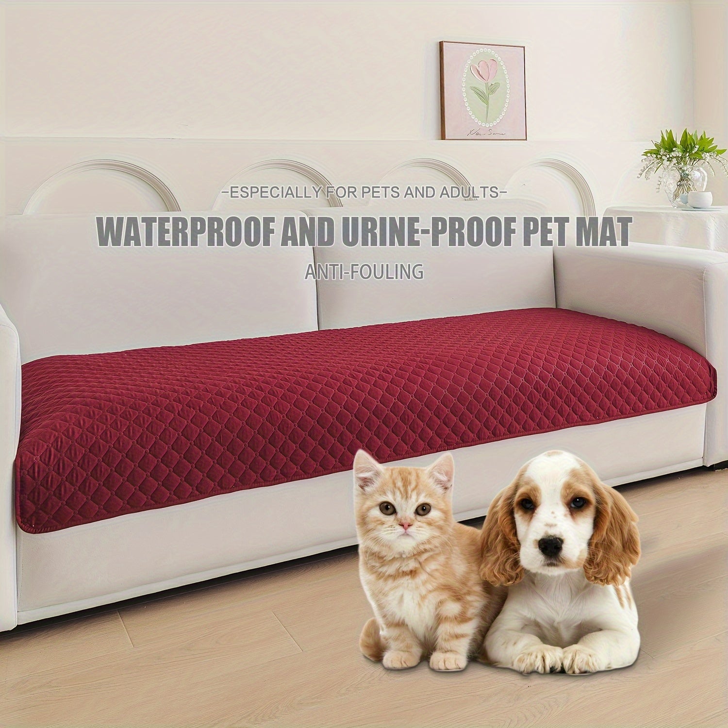 Waterproof Pet Bed Mat for Medium & Large Dogs - Non-Slip, Odor-Resistant Sofa Protector with Plaid Polyester Fill, Machine Washable, Pet Furniture Protection, Urine-proof, Car Mat