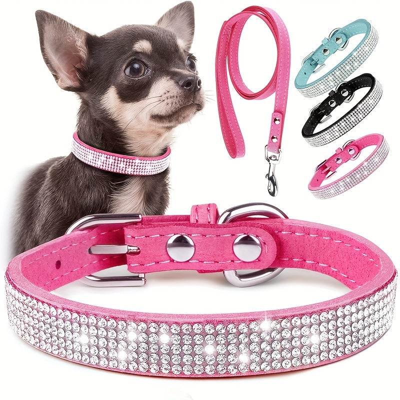 Sparkling Rhinestone Dog Collar with Leash