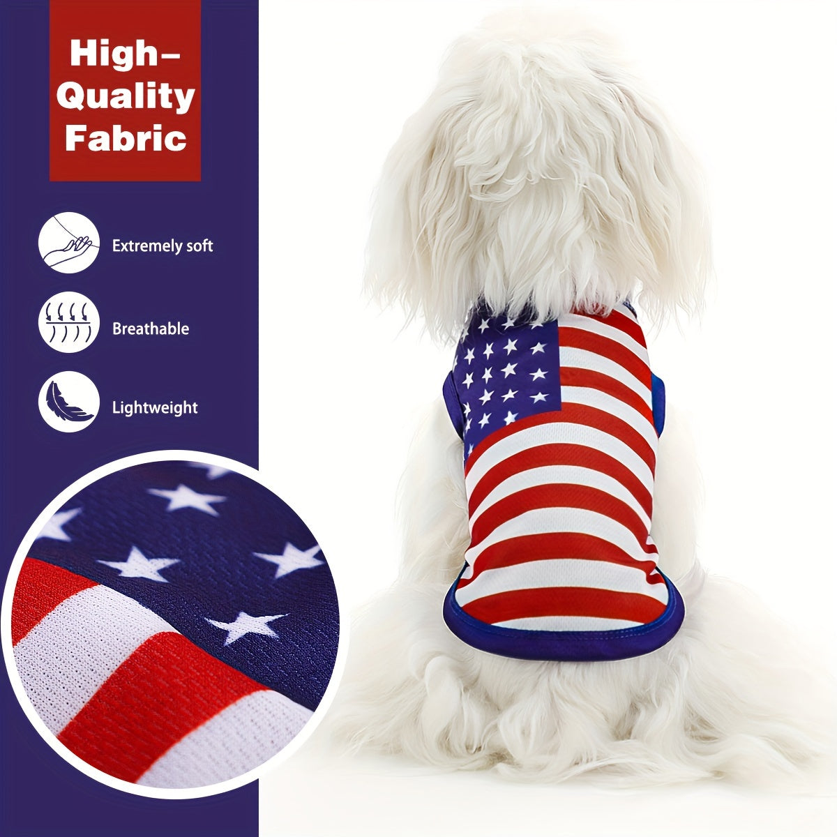 Patriotic American Flag Dog Vest - Comfortable & Stylish Pet Apparel for Independence Day & Outdoor Activities, Hand Wash Only, Adjustable Fit for All Breeds, 100% Polyester, Red, White & Blue Design