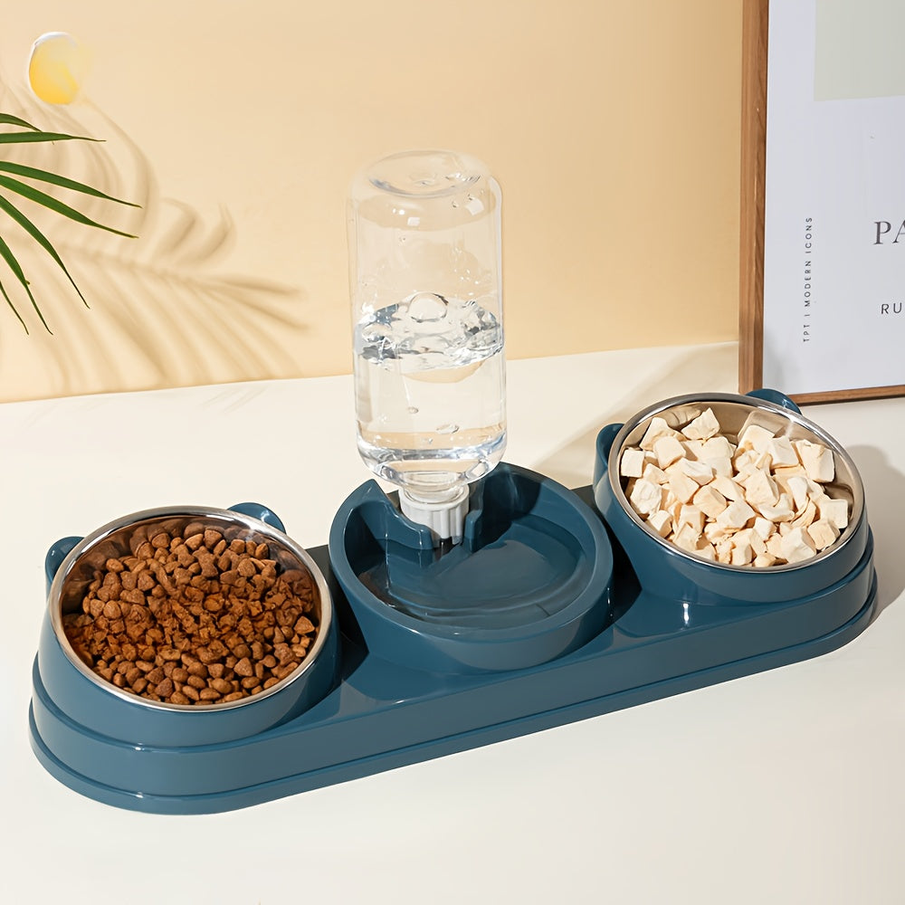 3-in-1 Stainless Steel Pet Feeding Station with Automatic Food and Water Dispenser, Dual Bowls for Dogs and Cats - Durable, Easy-to-Clean, Space-Saving Design for Small to Medium Pets, Pet Feeding Station|Modern Pet Station|S