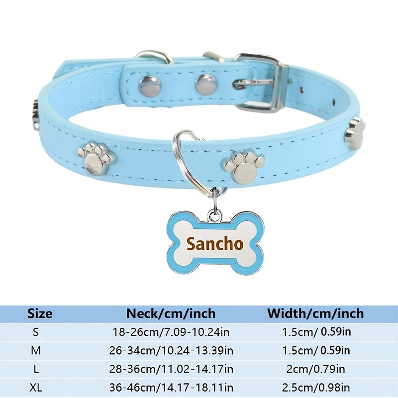 [Anti-Loss Footprint Metal Decorative] Personalized Cortical Dog Collar with Bone-shaped Dog Tag, Double-sided Carved Pet Name and Phone Cat ID Tag, Anti-Loss Footprint Metal Decorative Pet Collar, Dog and Cat Fashion Accesso