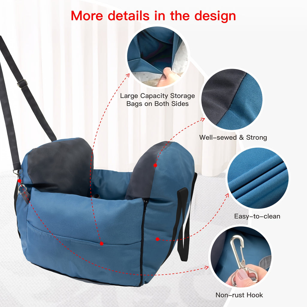 Dog Carrier Car Seat for Dogs & Cats - Portable Warm Travel Pet Bed with Safety Hook & Buckle, Handheld/Shoulder Strap, Fits Car Front/Back Seat, Suitable for Fall/Winter, Christmas Gift