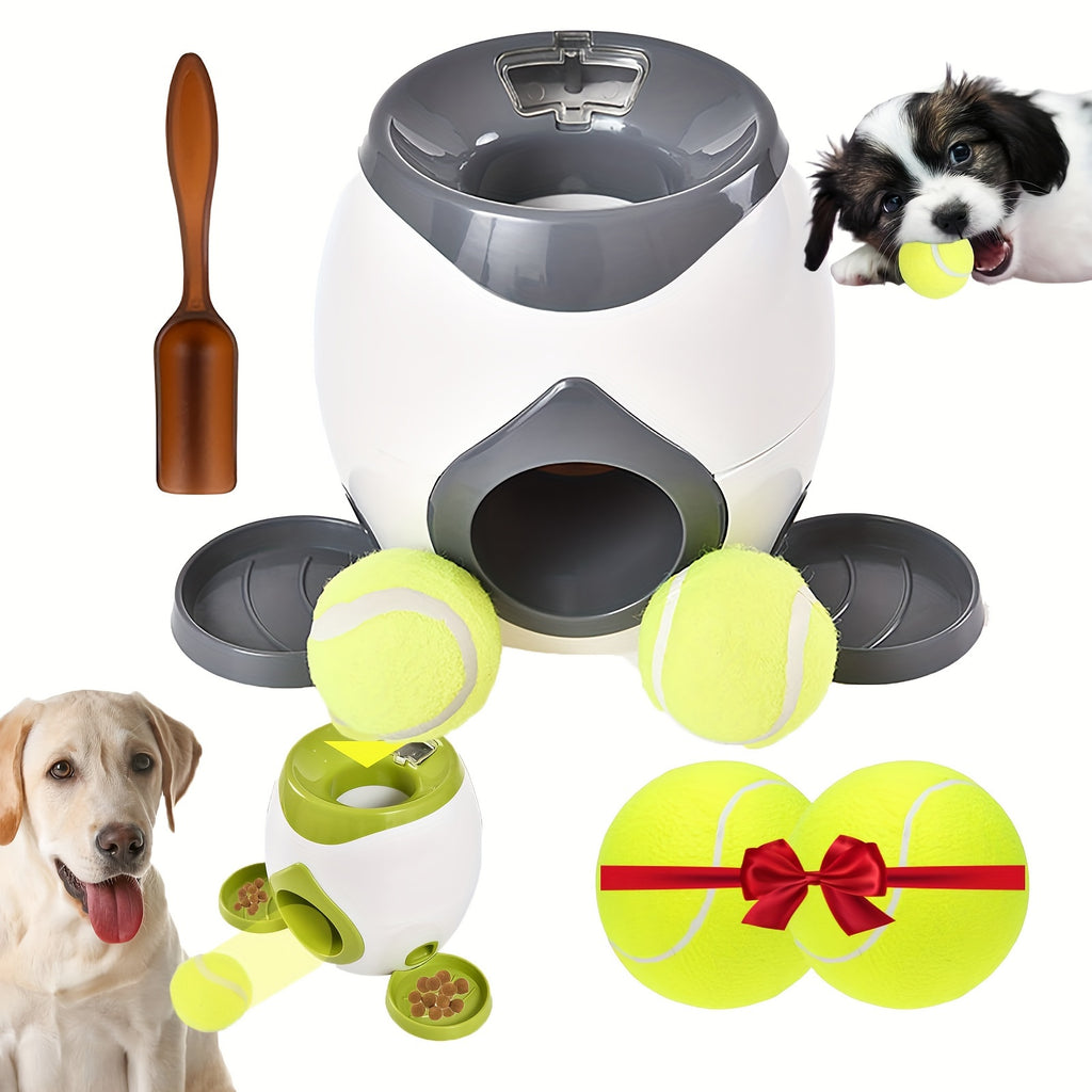 2-Ball Interactive Dog Ball Machine - Intelligent Food Dispenser, Tennis Ball Thrower, and Pet Toy for Training and Feeding - Indoor Use for Small and Large Dogs, Non-Automatic Launch, Adjustable Difficulty, Durable Construct