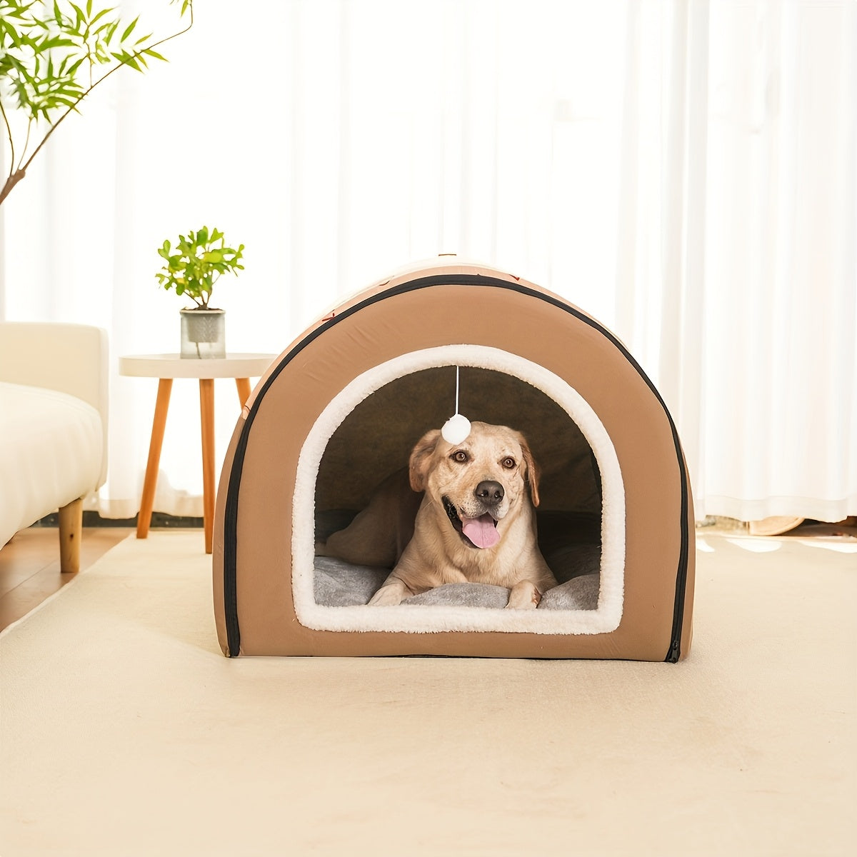 2in 1 All-Season Cozy Pet Bed - Indoor/Outdoor Dog & Cat House, Warm Cave Nest for Small to Large Breeds