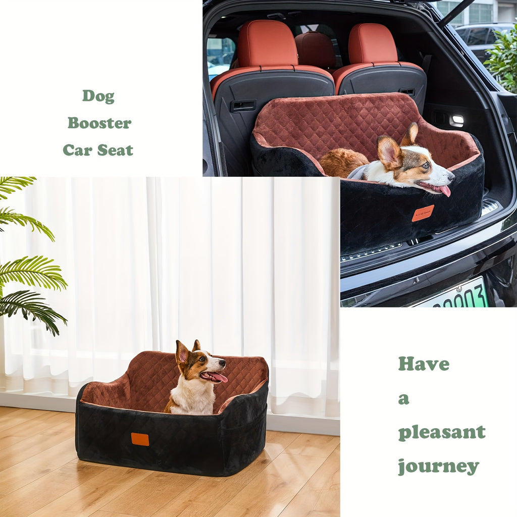 Adjustable Dog Car Seat with Memory Foam - Heavy-Duty Vehicle pet bed, Safety Travel Harness System, Non-Slip Base, Spacious Interior for Medium, Large Dogs & 2 Small Dogs - Easy Installation, Compatible with SUVs, Sedans, -
