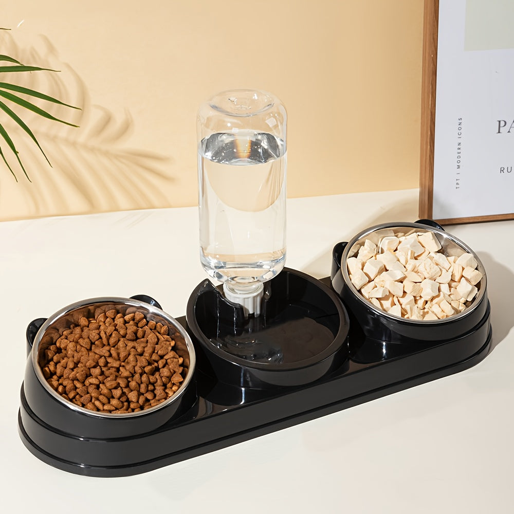 3-in-1 Stainless Steel Pet Feeding Station with Automatic Food and Water Dispenser, Dual Bowls for Dogs and Cats - Durable, Easy-to-Clean, Space-Saving Design for Small to Medium Pets, Pet Feeding Station|Modern Pet Station|S