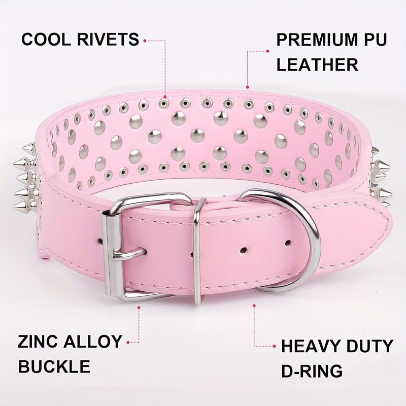 [Golden Spiked Collar] Epesiri Wide Golden Spiked Dog Collar | Adjustable Durable Spike Studded Pet Collar for Pitbull Mastiff Bulldog Pugs Husky Rottweiler