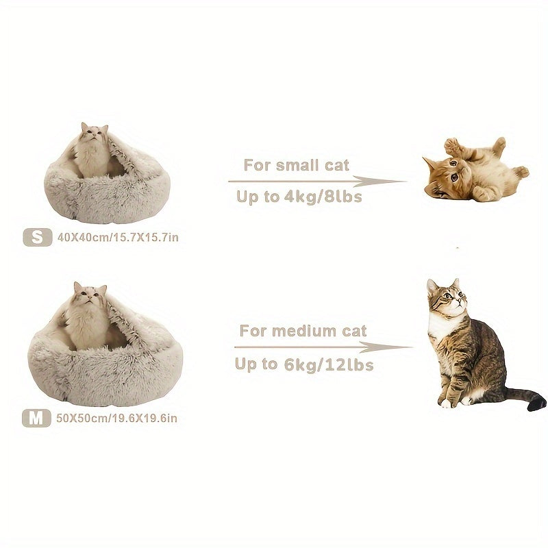 Plush Round Hooded Pet Bed, Warm Dog Bed Dog Cave Nest Soft Donut Dog Cushion Bed Calming Nest