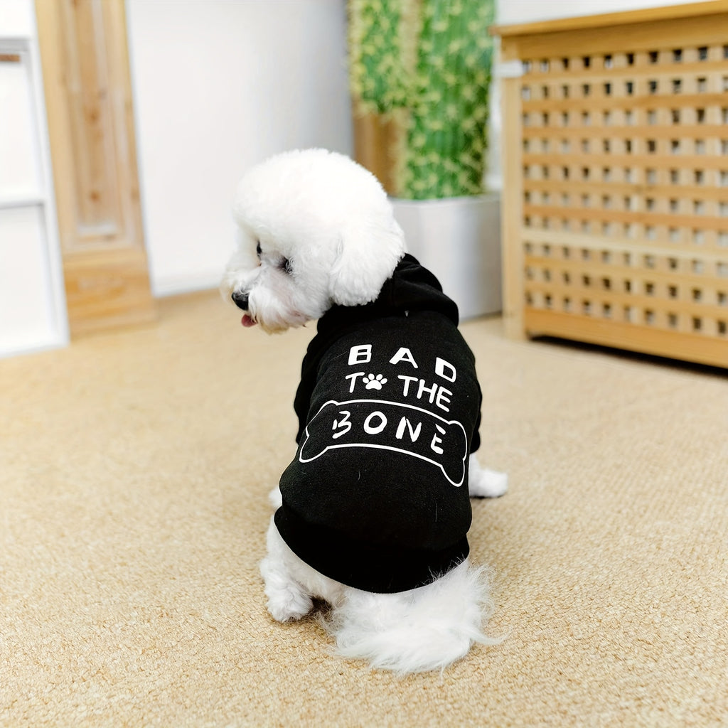 BINGPET Dog Hoodies - "Bad to the Bone" Print Soft & Warm Puppy Sweatshirt with Harness Hole, Cold Protective Winter Coats for Small, Medium & Large Dogs - Stylish & Comfortable Hooded Pet Apparel for Indoor & Outdoor Activit
