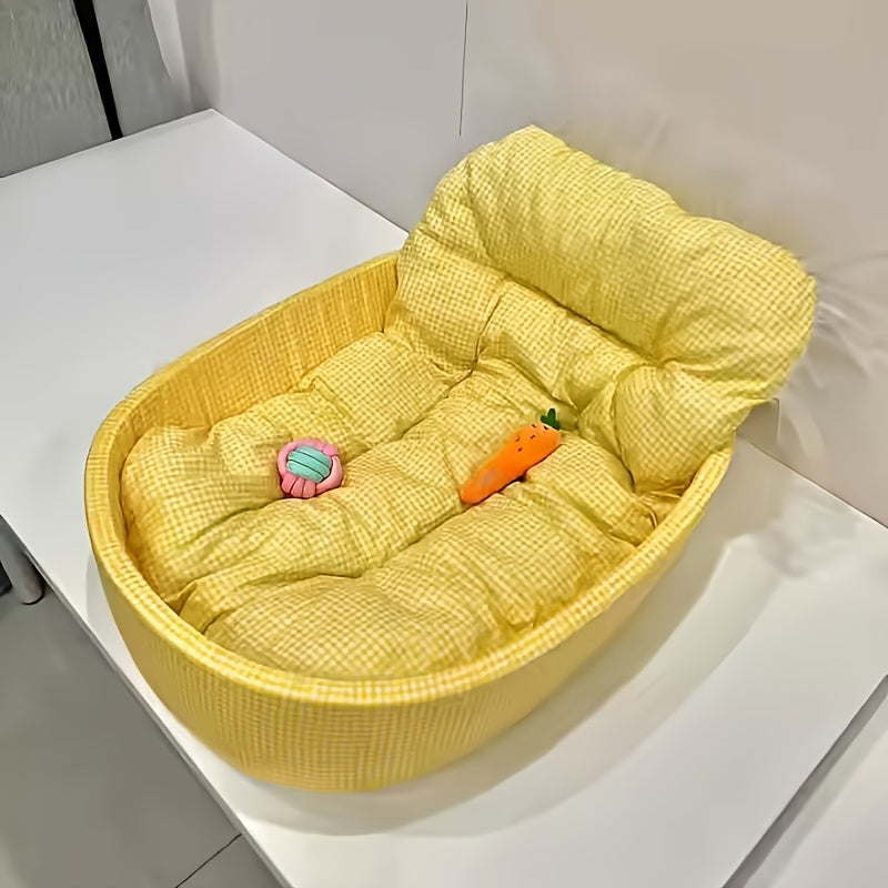 All-Season Pet Bed for Dogs & Cats - Checkered Small Bed with Soft Plush Fabric, Washable & Detachable Pet Mat, Non-Sticky to Fur, Easy to Clean, Ruffle Details - Cozy Sleeping for Indoor Cats & Small Dogs, Cat Bed, Playful D